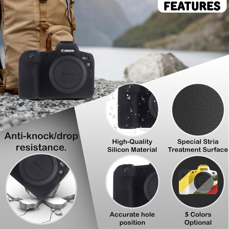 STSEETOP Camera Case for Canon EOS R - Protective Silicone DSLR Skin Cover, Detachable Cage, Shockproof, Dustproof (Black) - Image 1